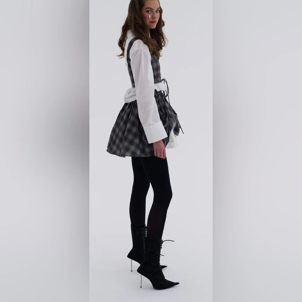 Selkie Cotton Plaid Ruffle Pleated Granger Mini Skirt - Picture 3 of 16